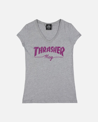 Thrasher Mag Logo Women's V-Neck - Gray
